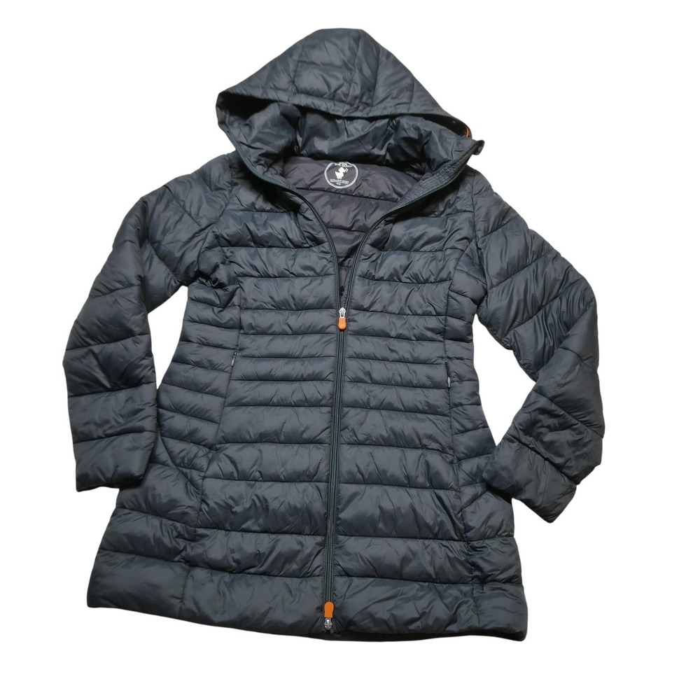 Save The Duck Jacket Womens XL Black Ultra Light Hooded Puffer Plumtech